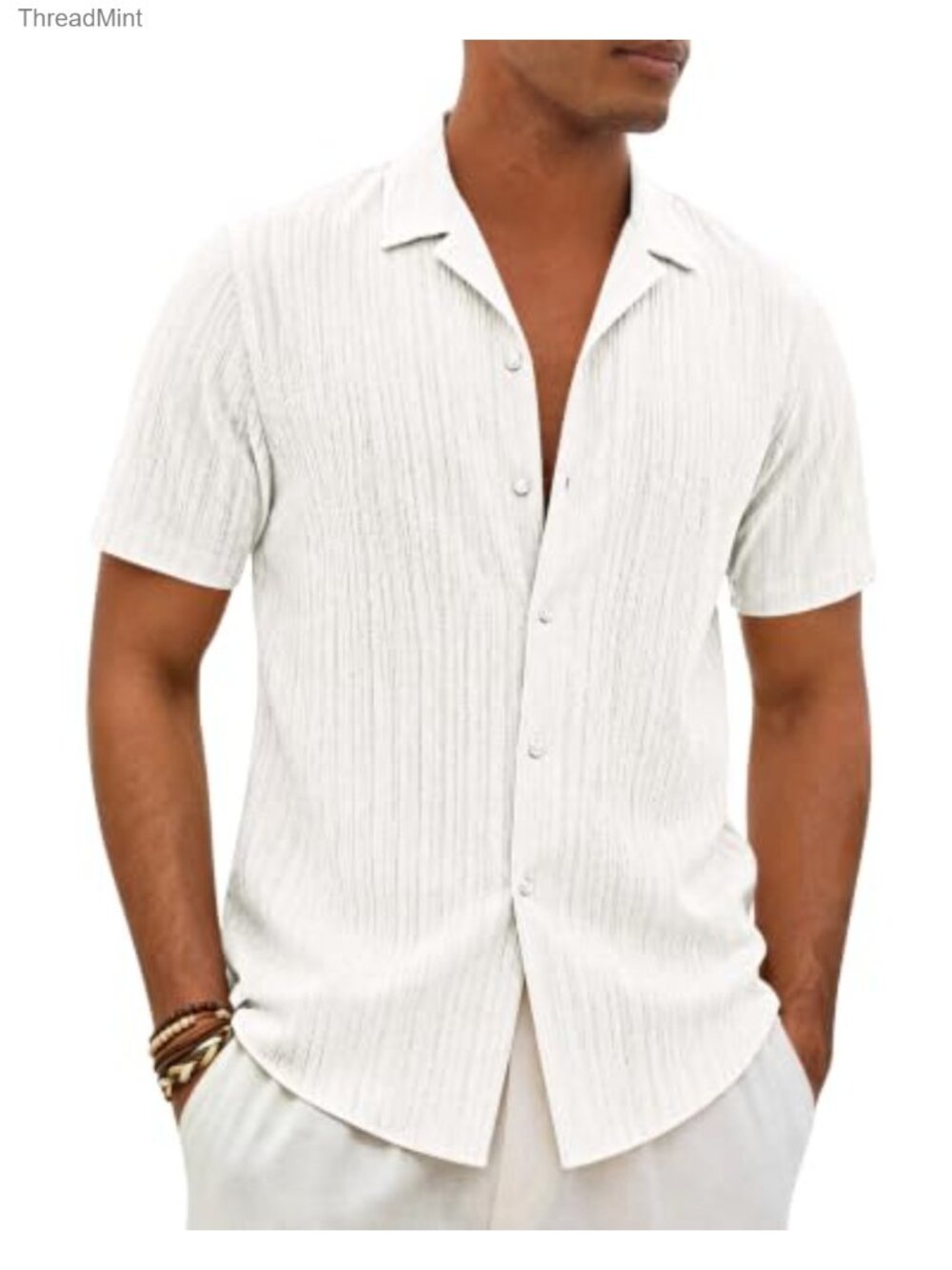 Men's Short Sleeve Button Down Shirt Summer Cuban Collar Casual